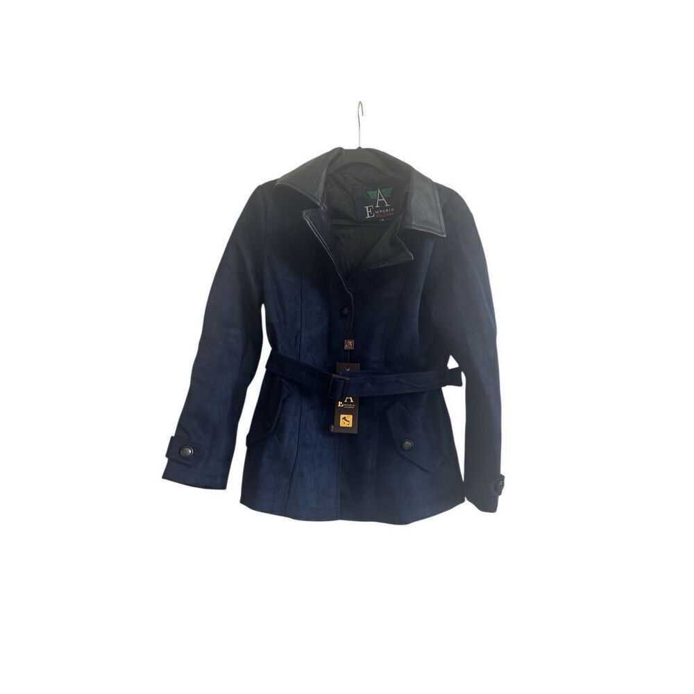NWT Emporio Collezione ButtonDown Belted Jacket Navy Size Med